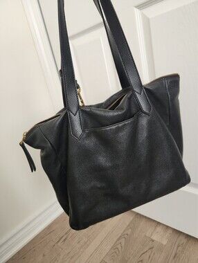 Classic Black Leather Tote Handbag